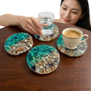 Ensemble de sous-verres ronds en résine avec motif galet, faits à la main, style classique, tapis et dessous de verre - Product Image 3
