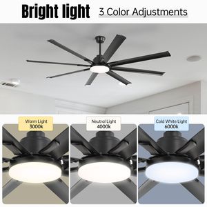 Ventilatore da Soffitto Moderno Nero da 72 Pollici con Motore DC, Telecomando Intelligente, 6 Velocità del Vento, Funzione di Risparmio Energetico per Installazione in Soggiorno - Product Image 2