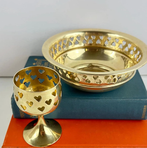 Brass Fruits Bowl With Handle Heart Cutting Designing Dinnerware Best Quality Brass <b>Chocolate</b> Bowl - Product Image 4