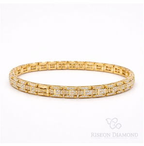 Pulsera de tenis rectangular con eslabones, plata de ley con baño de oro amarillo, diamantes cultivados en laboratorio con pavé completo, cierre seguro, elegante y lujosa - Product Image 5