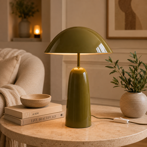 Lámpara de Mesa Metálica Olive Dome con Acabado Brillante, Diseño de Hongo, Construcción de Hierro Resistente, Iluminación Ambiental Suave para una Decoración Elegante - Product Image 1