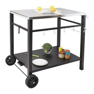 Doppio ripiano in acciaio inox Grill all'aperto carrello da pranzo 2 ruote maniglia per il trasporto mobile cibo tavolo portatile - Product Image 1