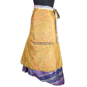 New Indian Silk <b>Wrap</b> Dress <b>Wrap</b> Around <b>Skirt</b> Reversible Women Wear Vintage Silk Sari Long Length <b>Wrap</b> Around <b>Skirt</b> 2 Layer - Product Image 3