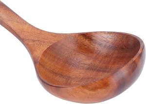 Louche à soupe en acier inoxydable avec long manche en bois, grande cuillère de service pour soupe, bouillie, riz - Product Image 5