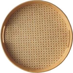 Lightweight Bamboo Serving Tray with Rattan Bottom <b>Round</b> Tray for Breakfast Food Serving - Product Image 5