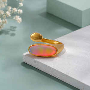 Natural Ethiopian <b>Opal</b> Bypass <b>Ring</b>-Handmade 18k Gold Plated Adjustable Jewelry-Welo Fire <b>Opal</b> <b>Ring</b>-Fashion Accessories Gift R - Product Image 1