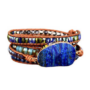 Pulsera de Cuero Tejida con Lapislázuli Natural para Mujer, Diseño Creativo Multicapa, Estilo Moderno, Idea de Regalo Perfecta, Abbott - Product Image 2