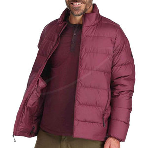 Veste matelassée bordeaux pour homme, col rond, fermeture éclair, coupe-vent, décontractée, hiver, coupe classique, couleur unie - Product Image 4