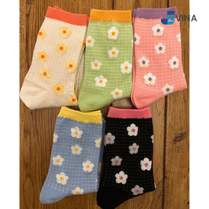 JZVINA Floral Crew <b>Socks</b> <b>Women</b> Cotton Spandex Breathable Knitted Spring Daily Wear <b>Socks</b> - Product Image 6