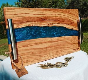 Bandeja de resina con diseño artístico de océano para comedor, bandeja de resina epoxi estilo río con centro de madera para servir - Product Image 3