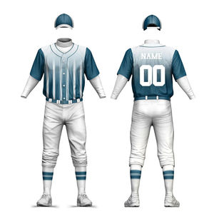 Conjunto de Camiseta de Béisbol para Hombre, Azul y Blanco, Manga Corta, Cierre de Botones, Poliéster, Estampado Sublimado, Todas las Temporadas, Corte Regular - Product Image 1