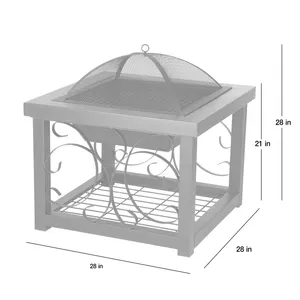 Mesa de Leña Cuadrada 2 en 1 de 28 Pulgadas con Pantalla Antichispas de Malla y Tapa para Patio Exterior, Jardín y Terraza - Product Image 5