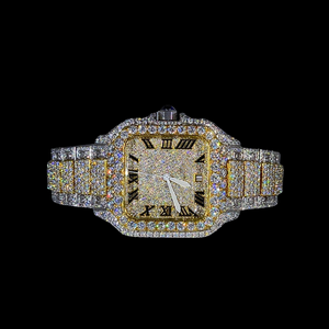 Reloj de Pulsera de Lujo para Hombre, Cuadrado, Clásico, de Acero Inoxidable, con Diamantes, Esfera con Números Romanos, Movimiento ETA, Detalles en Oro - Product Image 1