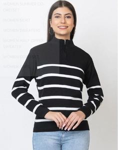 Pull chaud uni pour femme, pull tendance à demi-zip pour femme, vêtements de mode au prix de gros auprès du fournisseur - Product Image 6