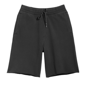 Shorts longs en molleton noir pour homme, taille élastique, cordon de serrage, poches latérales, ourlet brut, coupe ample, style streetwear, logo personnalisé OEM, vente en gros - Product Image 5