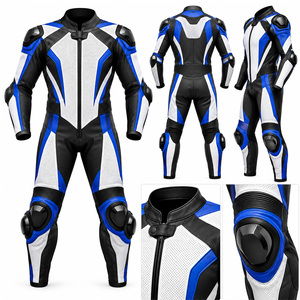 Traje de Motociclismo de Cuero Azul, Blanco y Negro para Hombre, de Una Pieza, con Protección y Transpirable - Product Image 1