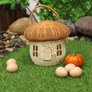 Handmade <b>Rattan</b> Mushroom Basket Woven Storage Organizer <b>with</b> <b>Lid</b> Handle for Kids Toy Nursery Bedroom Home Decor Gift Storage <b>Box</b> - Product Image 1