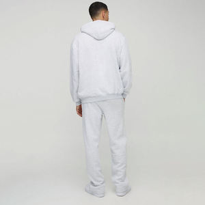 Ensemble de survêtement streetwear pour homme gris clair à capuche, écoresponsable, manches longues, couleur unie, respirant, 100 % coton - Product Image 2