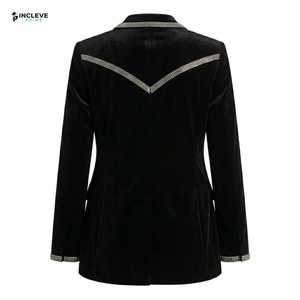 Luxury Black Velvet Blazer with <b>Rhinestone</b> Trim – Women’s Formal Party <b>Jacket</b>, Elegant Evening Blazer, Designer - Product Image 4