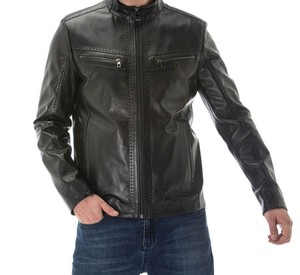 Veste en cuir à col montant pour hommes de haute qualité hiver 100% toile séchage rapide matériau teint uni Style High Street - Product Image 5