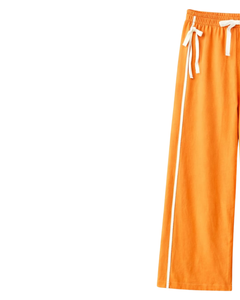 Custom Women Wide Leg Sweatpants Orange Side Stripe High Waist Loose Fit Casual Track Pants <b>Elastic</b> Drawstring Lounge Wear OEM - Product Image 3