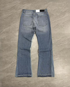 Custom Stonewashed Grey Straight Denim <b>Jeans</b> Mid Waist Quick Dry Breathable Chain Detail Premium Streetwear Cotton <b>Jeans</b> - Product Image 4