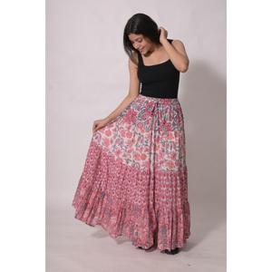 Jupe longue bohème en coton imprimé au bloc, style patchwork, décontractée, faite à la main, ethnique indienne, pour femme, respirante - Product Image 5