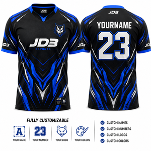 เสื้อฟุตบอลผู้ชาย JD3 รุ่นอื่นๆ ลายพิมพ์แบบรีดร้อน ผ้าโพลีเอสเตอร์ 100% สีดำ-น้ำเงิน ระบายเหงื่อได้ดี แขนสั้น ไซส์ผู้ใหญ่ - Product Image 2