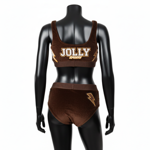 Maillot de bain femme en polyester et élasthanne de qualité supérieure, texture velours marron, logo brodé, taille élastique, bikinis femme sur mesure - Product Image 2
