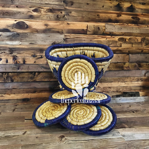 Sous-verre rond bleu en herbe de Moonj, design classique écologique - Product Image 4