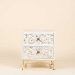 Modern Mother Pearl Floral Design <b>White</b> <b>Bedside</b> <b>Table</b> Cabinet Living Room Furniture India Quality Handicrafts - Product Image 1