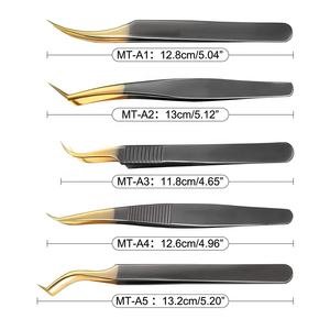 Ensemble de 5 pinces à épiler professionnelles en acier inoxydable noir et or pour extensions de cils, kit complet 2026 - Product Image 3