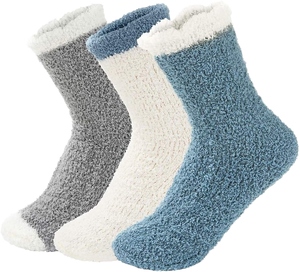 Women Fuzzy Ankle <b>Socks</b> Solid Color Knitted <b>Thick</b> Warm <b>Winter</b> Daily Wear 100% Acrylic - Product Image 1