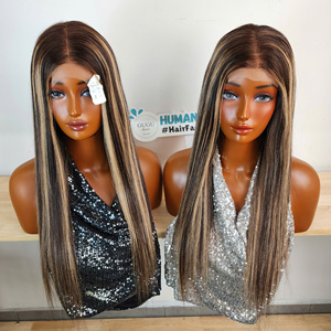 Wholesale Price Bone Straight 5x5 Closure Transparent <b>Lace</b> <b>Wig</b> in Highlight Double Drawn Virgin Hair Vietnam Medium Cap <b>Wigs</b> - Product Image 2