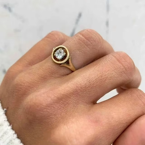 Moissanite Bezel Set <b>Solitaire</b> <b>Ring</b> 925 Sterling <b>Silver</b> Gold Plated Minimalist Women Jewelry - Product Image 1