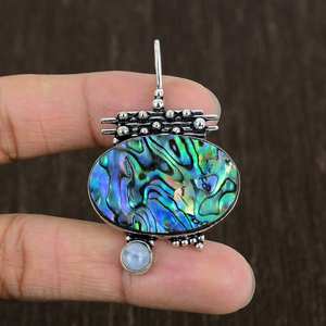 Pendentif en coquille d'ormeau et pierre de lune, bijoux en argent sterling faits à la main, collier bohème en pierres précieuses, cadeau unique pour femme - Product Image 6