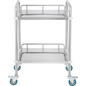 Carrello da Laboratorio a 2 Ripiani in Acciaio Inossidabile con Ruote Girevoli per Cliniche e Studi Dentistici - Product Image 1