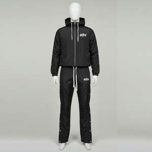 Ensemble de survêtements de jogging à capuche en coton léger et respirant, coupe-vent, grande taille, noir, avec broderie de logo personnalisée - Product Image 4