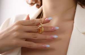 Collier ovale en ambre de la Baltique, argent sterling 925 plaqué or 14 carats, pendentif délicat et élégant, bijoux pour anniversaire, fiançailles - Product Image 5