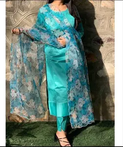 设计师印花人造丝kurta套装Kurti搭配杜帕塔套装，适合所有场合的婚礼穿印度女装