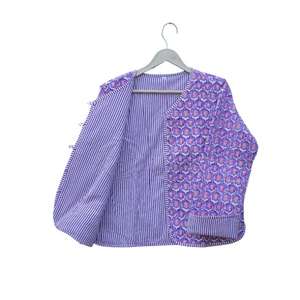 Veste réversible pour femme en coton biologique 100% tricoté, respirante, imprimée, matelassée, style bohème vintage, écologique, à rayures - Product Image 4