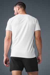 T-shirt blanc en coton à manches courtes pour homme, col rond, coupe classique, jersey décontracté, couleur unie, design simple - Product Image 5