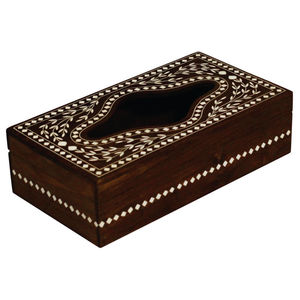 Caja de pañuelos de madera con incrustaciones de hueso de lujo, soporte de servilletas de madera hecho a mano, dispensador de pañuelos faciales vintage, soporte decorativo para el hogar y el hotel - Product Image 1