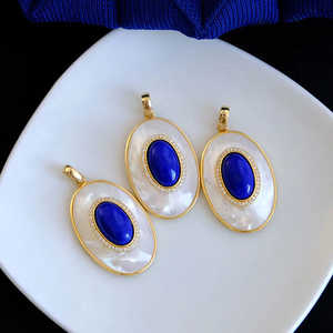 Pendentif ovale en cuivre et lapis-lazuli naturel avec sertissage clos, collier classique pour femme, idéal pour un cadeau - Product Image 1