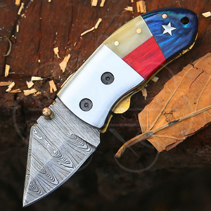 Mini couteau pliant de poche en acier Damas avec manche à motif drapeau du Texas, couteau EDC fait main sur mesure, lame tranchante, couteau de camping en plein air - Product Image 2