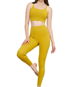 OEM Best Selling Women's Yoga Set 2-Piece Breathable High-Waisted Light Weight Yellow Sleeveless Slim Fit Spandex/Nylon - Product Image 6