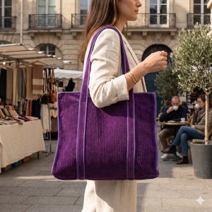 Luxury Purple Cotton Velvet Tote Bag Women Zipper Double Handle Shoulder Travel Everyday Use <b>Handbag</b> - Product Image 4