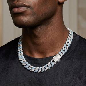 Unisex 925 Silver <b>Rope</b> <b>Chain</b> Necklace Hiphop Style Everyday Wear Light Blue and Gray Twisted Link Design Cuban <b>Chain</b> - Product Image 4