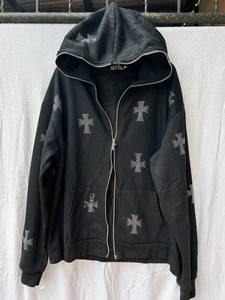 Sweat à capuche zippé Chrome Hearts avec strass, design graphique scintillant, streetwear hip-hop, sweat à capuche avec cristaux - Product Image 6