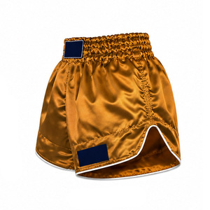 Pantalones Cortos de Muay Thai para Hombre, Dorados Satinados, Cintura Elástica Alta, Tejido de Color Sólido, Estilo Casual, Transpirables, Cortos, de Poliéster - Product Image 3